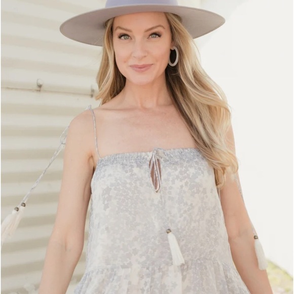 FleaStyle Grey Star Printed Tiered Chiffon Maxi Dress w/ smocked neck & Tassels - Picture 11 of 11